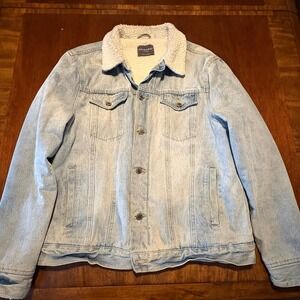 Primark Men's Sherpa-Lined Denim Trucker Jacket - Light Wash XL